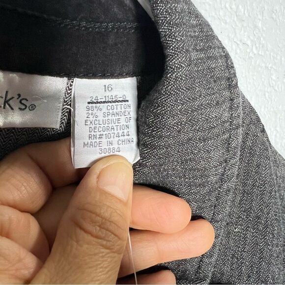 New! Chadwick’s Gray Denim Button Velvet Waistband Peplum Women Blazer Sz 16 - Picture 9 of 10